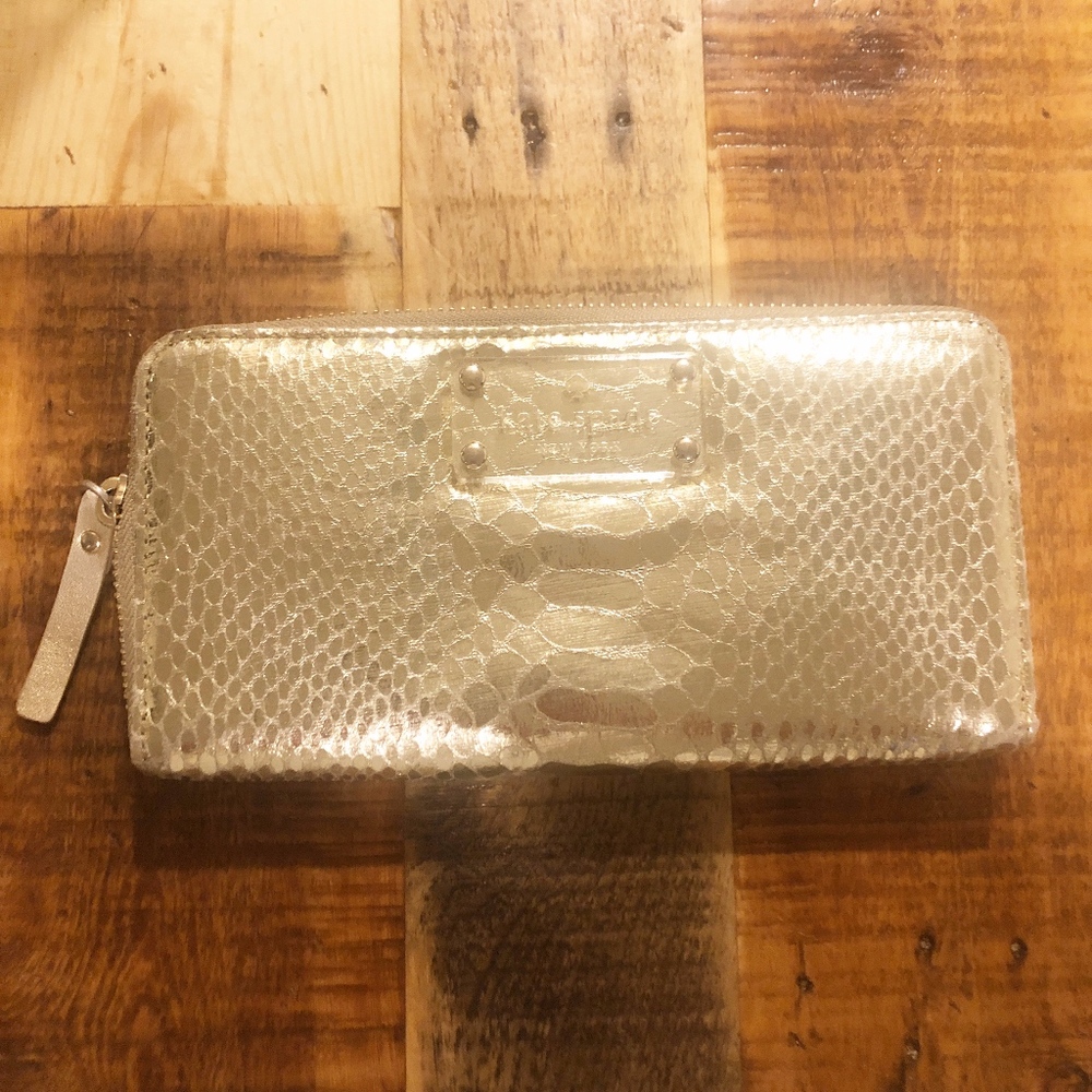 RARE Kate Spade New York Foiled Snake Embossed Zip Wallet – Gold | NWOT